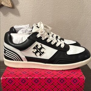 Tory Burch Black and White Clover Court Sneakers